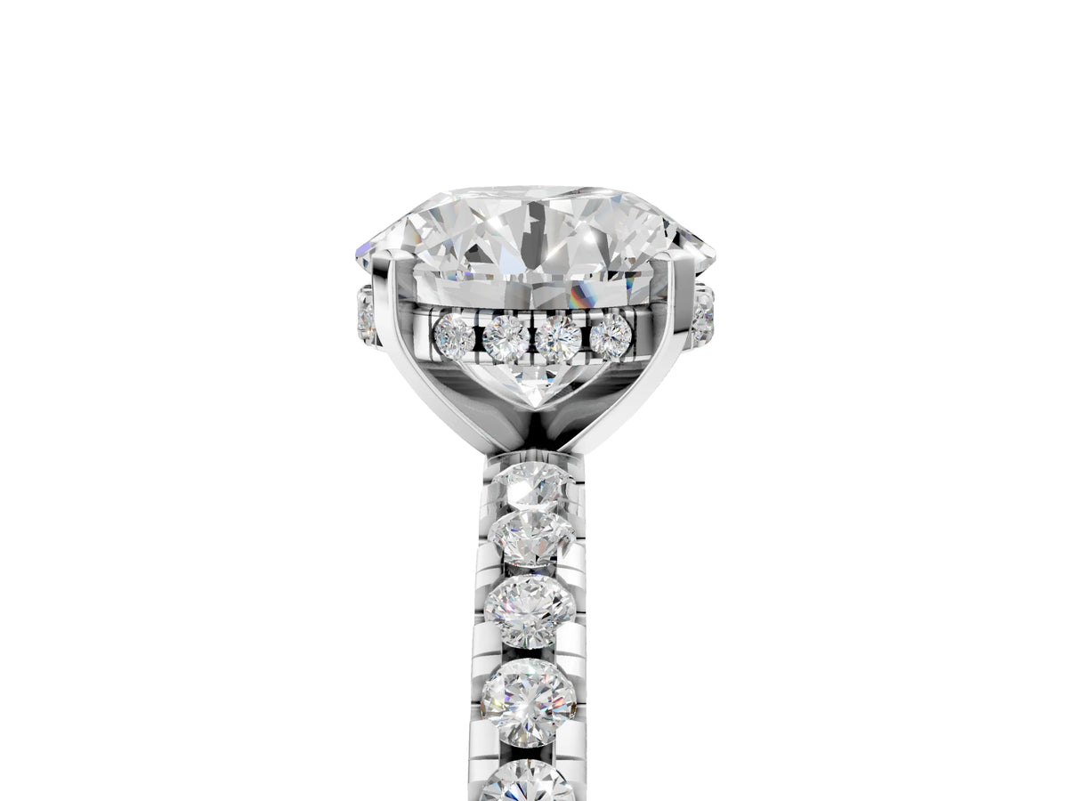Round Cut Diamond Hidden Halo Solitaire Ring in White gold with Round Pavé Band and Prong Setting_113
