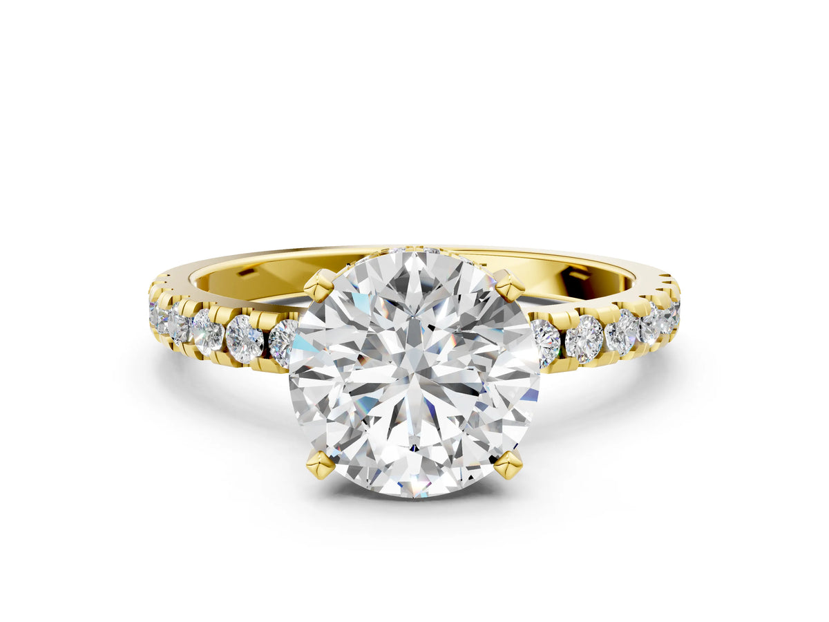 Round Cut Diamond Hidden Halo Solitaire Ring in Yellow gold with Round Pavé Band and Prong Setting_108