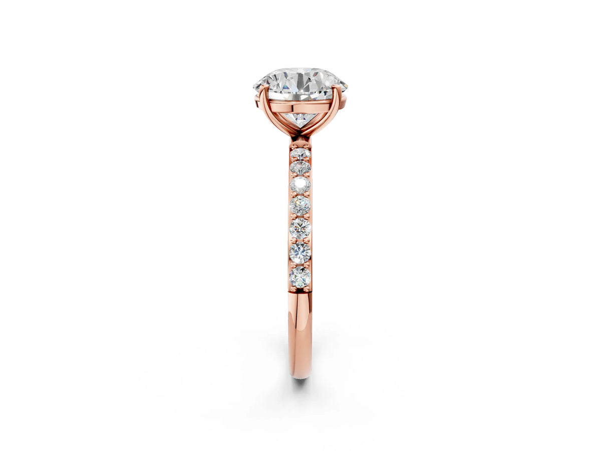 Round Cut Diamond Pavé Band Solitaire Ring in Rose gold with Round Accents_20