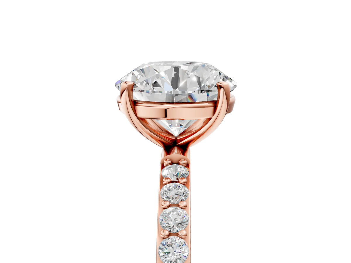 Round Cut Diamond Pavé Band Solitaire Ring in Rose gold with Round Accents_23