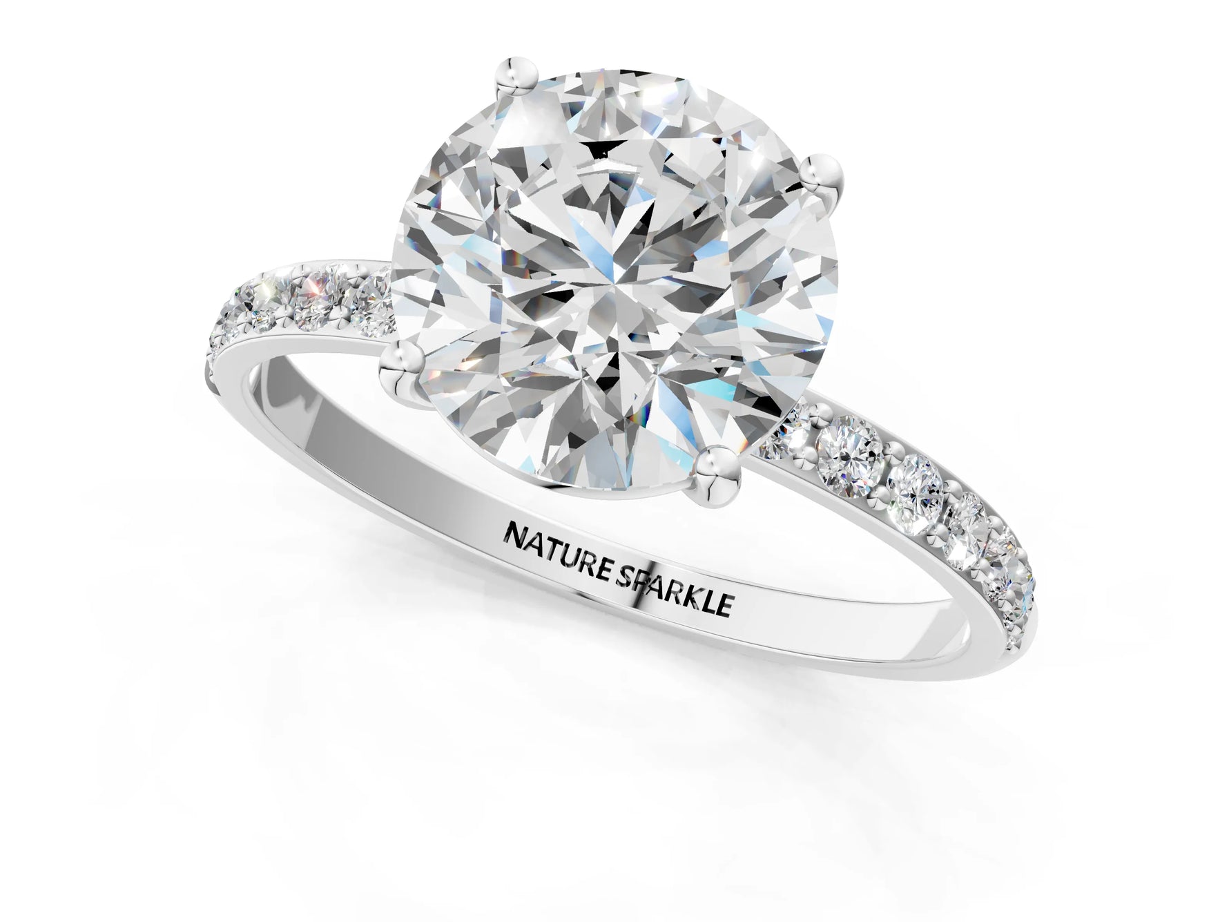 Round Cut Diamond Pavé Band Solitaire Ring in White gold with Round Accents_25