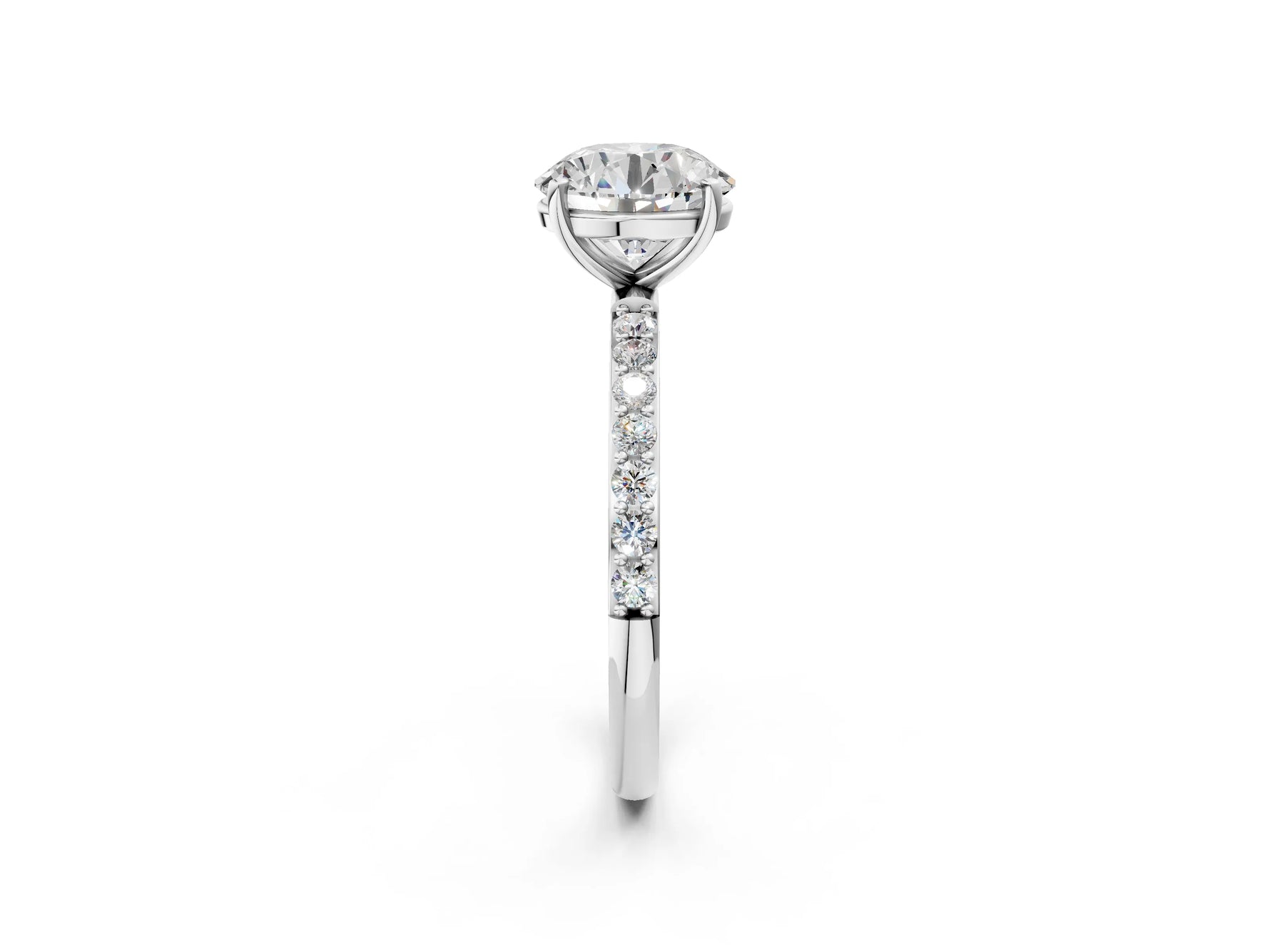 Round Cut Diamond Pavé Band Solitaire Ring in White gold with Round Accents_26