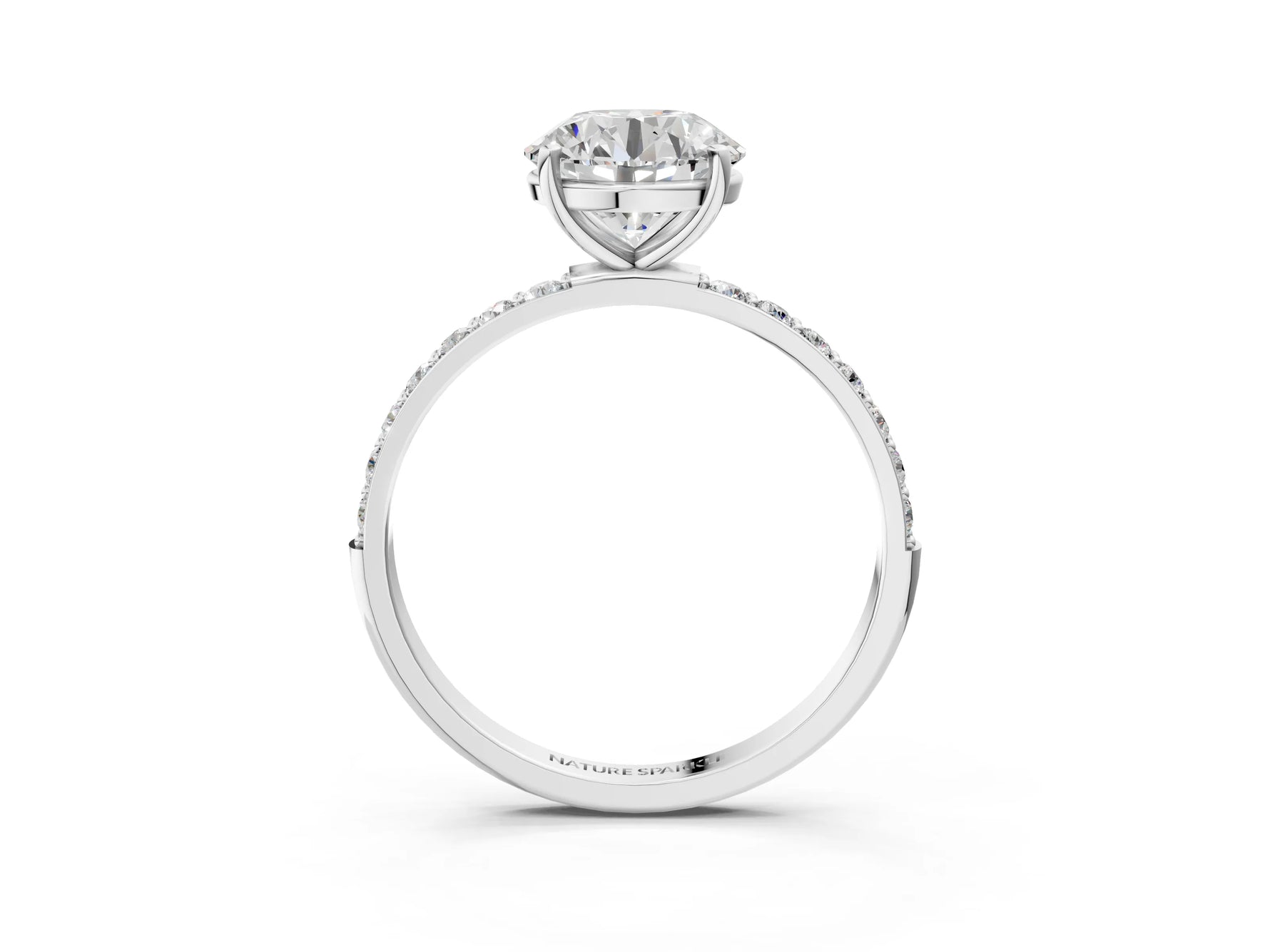 Round Cut Diamond Pavé Band Solitaire Ring in White gold with Round Accents_27