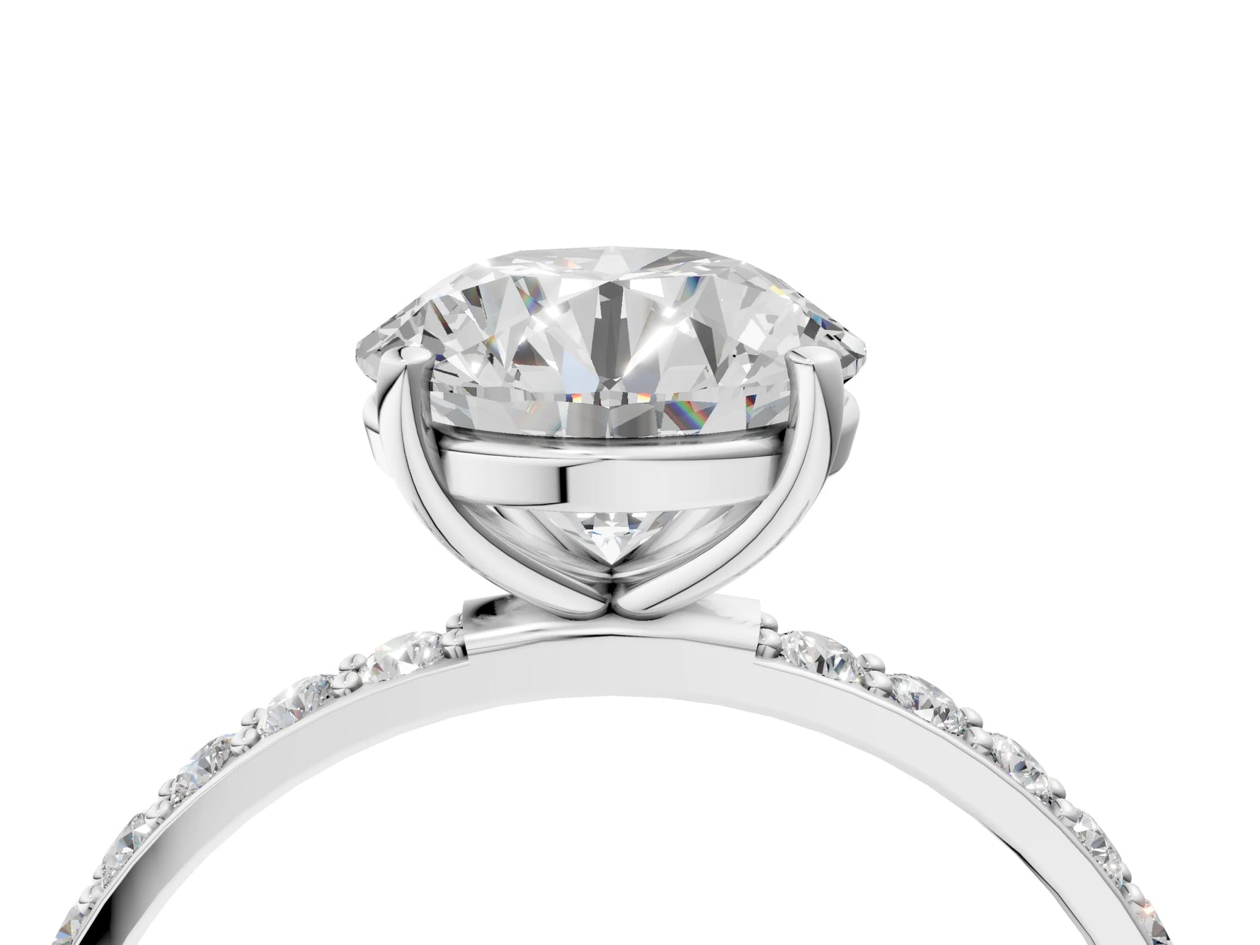 Round Cut Diamond Pavé Band Solitaire Ring in White gold with Round Accents_28