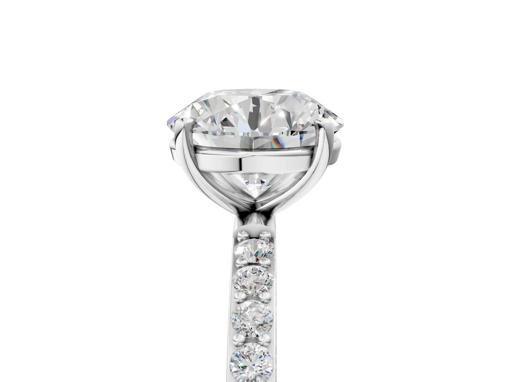 Round Cut Diamond Pavé Band Solitaire Ring in White gold with Round Accents_29