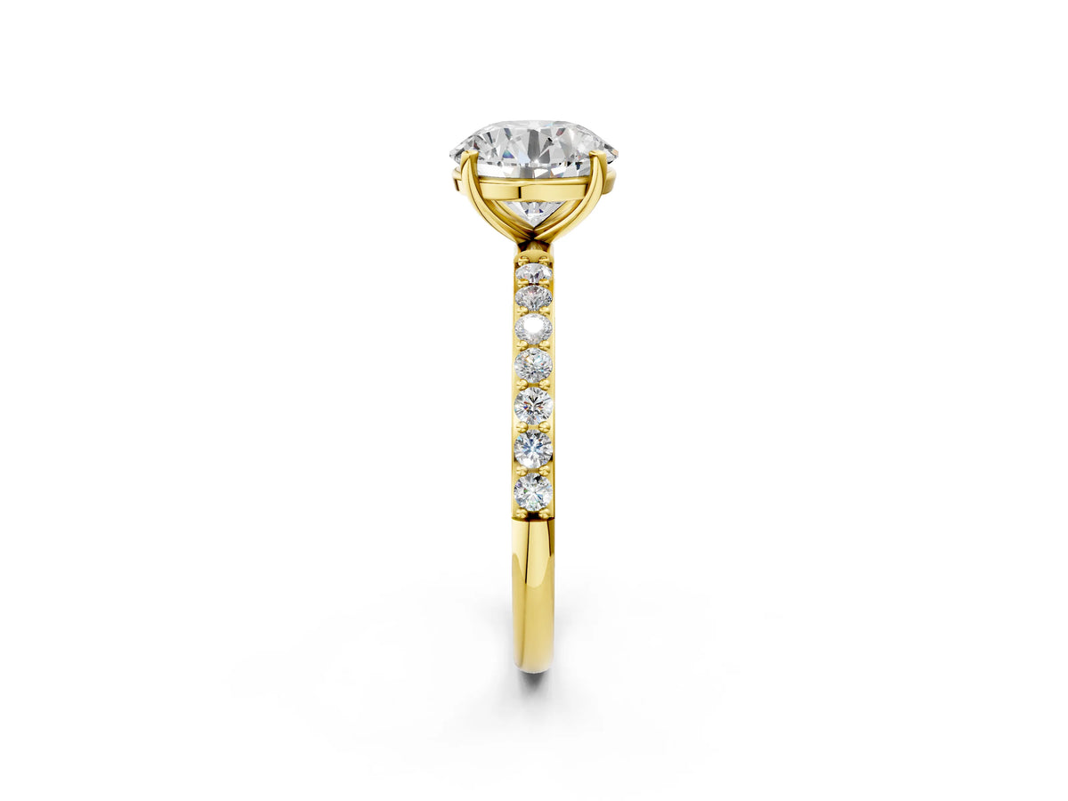 Round Cut Diamond Pavé Band Solitaire Ring in Yellow gold with Round Accents_38