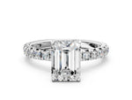 Round Cut Diamond Pavé Solitaire Ring in Platinum with Round Pavé Band and Prong Setting