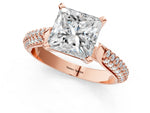 Round Cut Diamond Solitaire Engagement Ring in Rose gold with Multi-Row Round Pavé Band_1