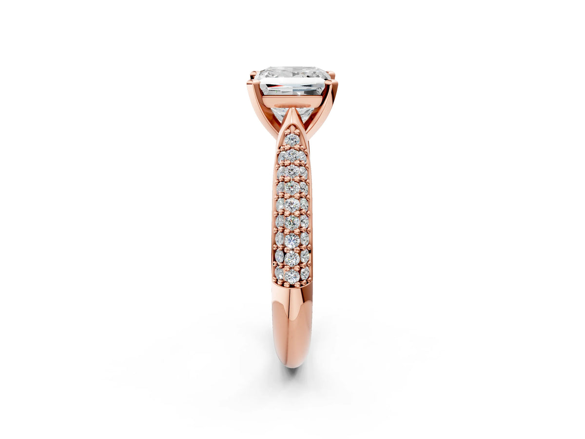 Round Cut Diamond Solitaire Engagement Ring in Rose gold with Multi-Row Round Pavé Band_2
