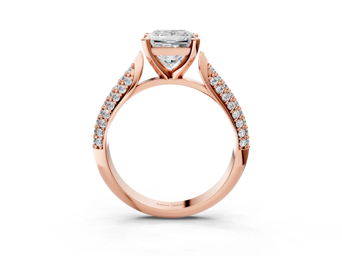 Round Cut Diamond Solitaire Engagement Ring in Rose gold with Multi-Row Round Pavé Band_3