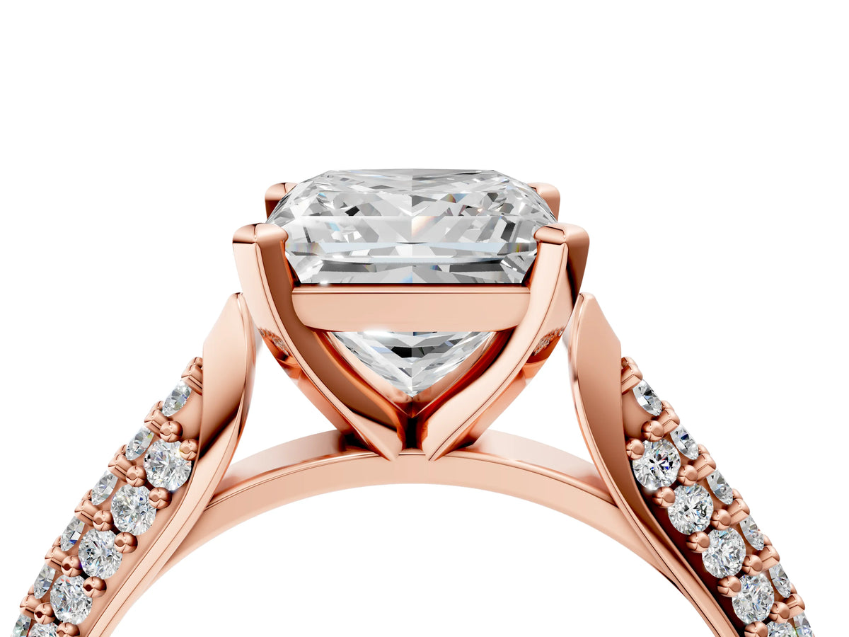 Round Cut Diamond Solitaire Engagement Ring in Rose gold with Multi-Row Round Pavé Band_4