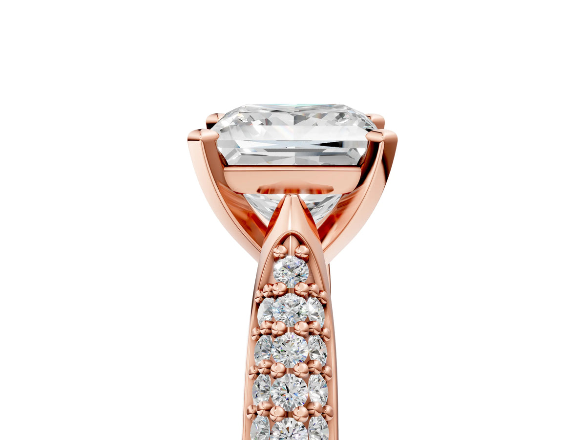 Round Cut Diamond Solitaire Engagement Ring in Rose gold with Multi-Row Round Pavé Band_5