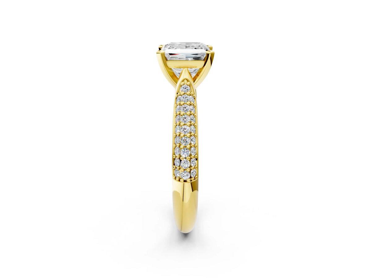 Round Cut Diamond Solitaire Engagement Ring in Yellow gold with Multi-Row Round Pavé Band_2