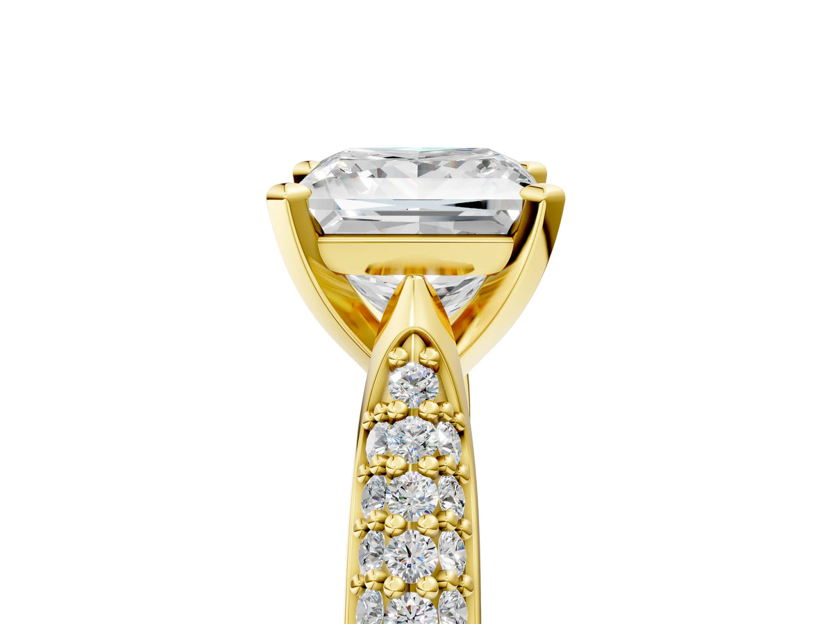 Round Cut Diamond Solitaire Engagement Ring in Yellow gold with Multi-Row Round Pavé Band_5