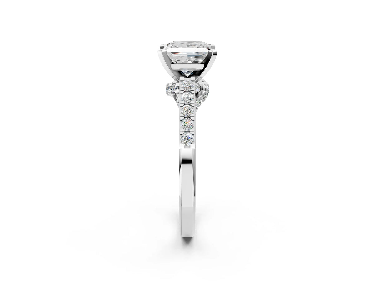 Round Cut Diamond Solitaire Ring in Platinum with Crossover Gallery and Round Pavé Band_2