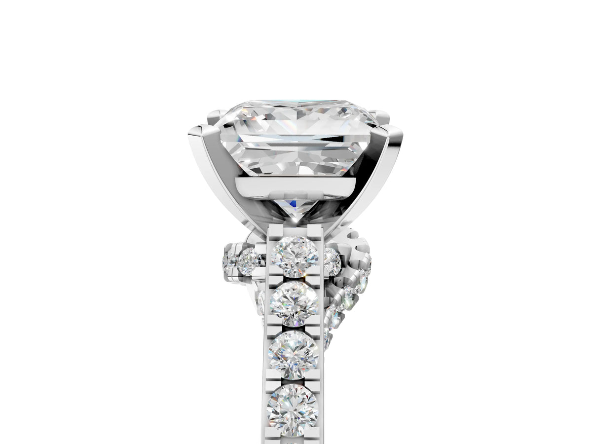 Round Cut Diamond Solitaire Ring in Platinum with Crossover Gallery and Round Pavé Band_5