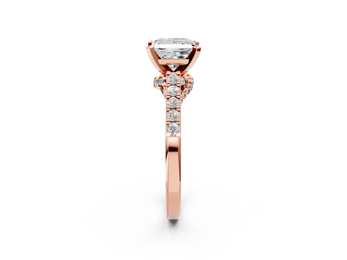 Round Cut Diamond Solitaire Ring in Rose gold with Crossover Gallery and Round Pavé Band_2
