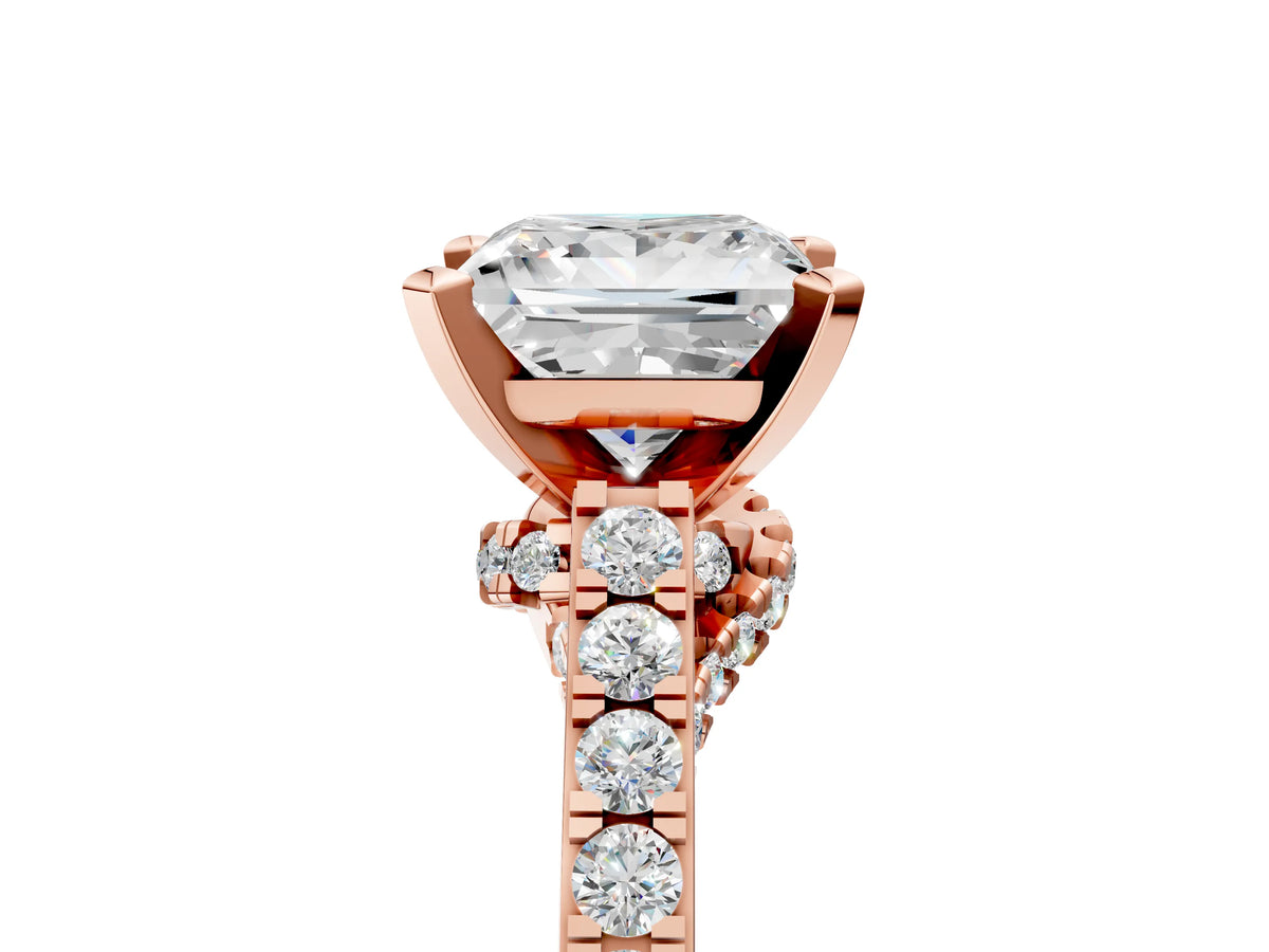 Round Cut Diamond Solitaire Ring in Rose gold with Crossover Gallery and Round Pavé Band_5