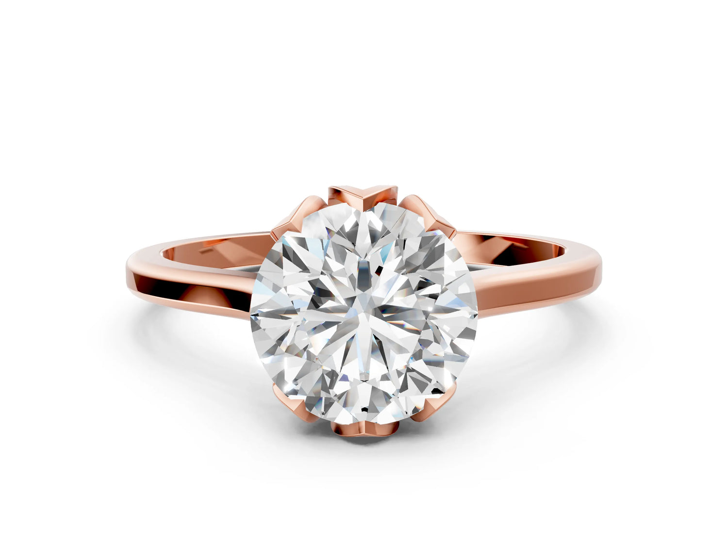 Round Cut Diamond Solitaire Ring in Rose gold with Flower Prong Setting_24