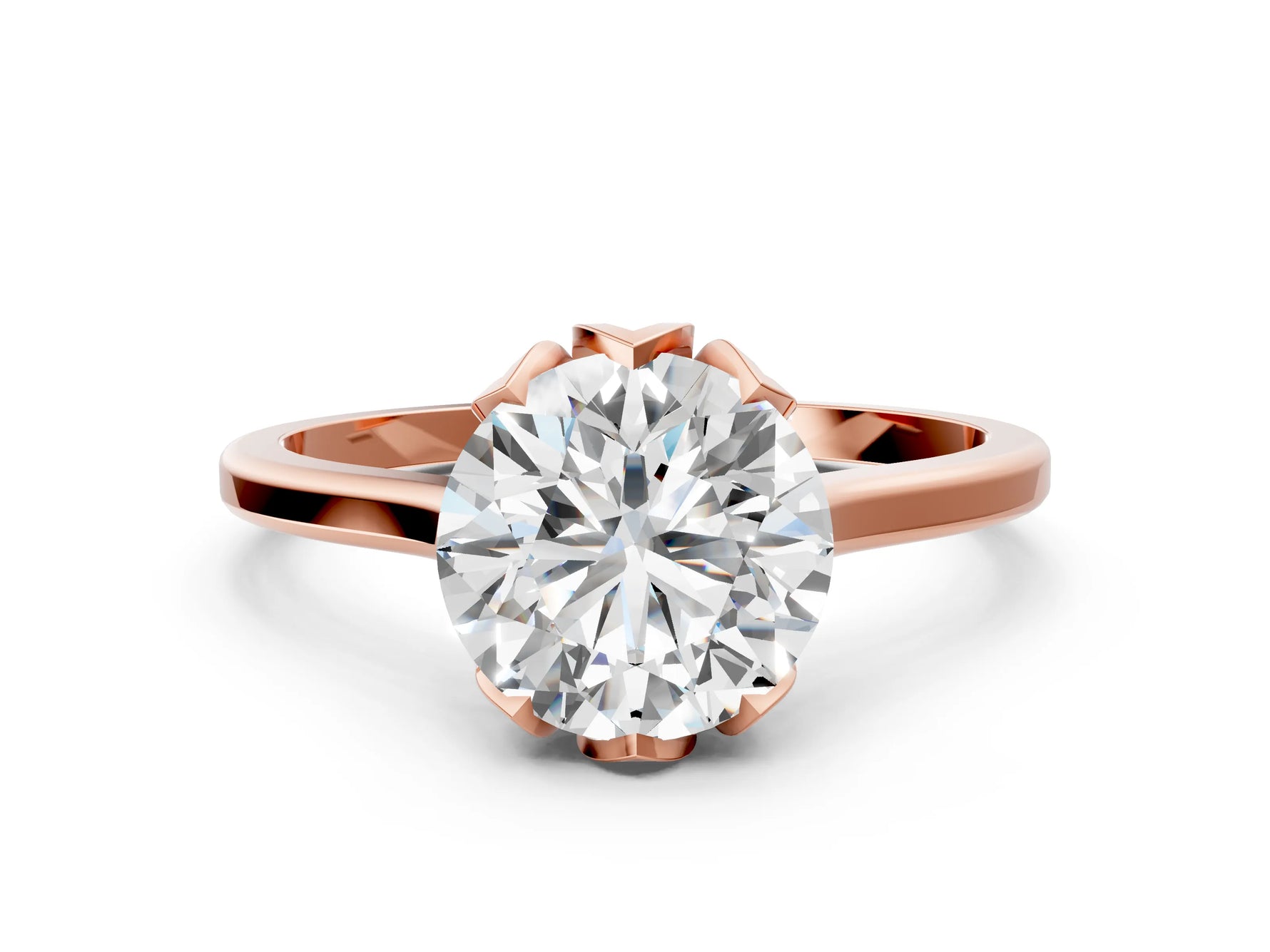 Round Cut Diamond Solitaire Ring in Rose gold with Flower Prong Setting_24