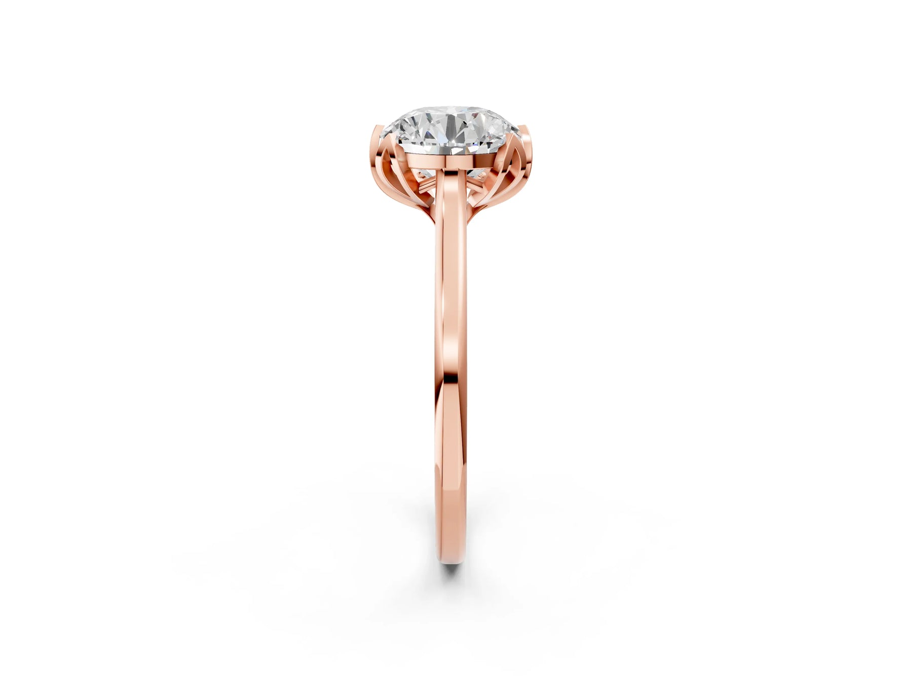 Round Cut Diamond Solitaire Ring in Rose gold with Flower Prong Setting_26