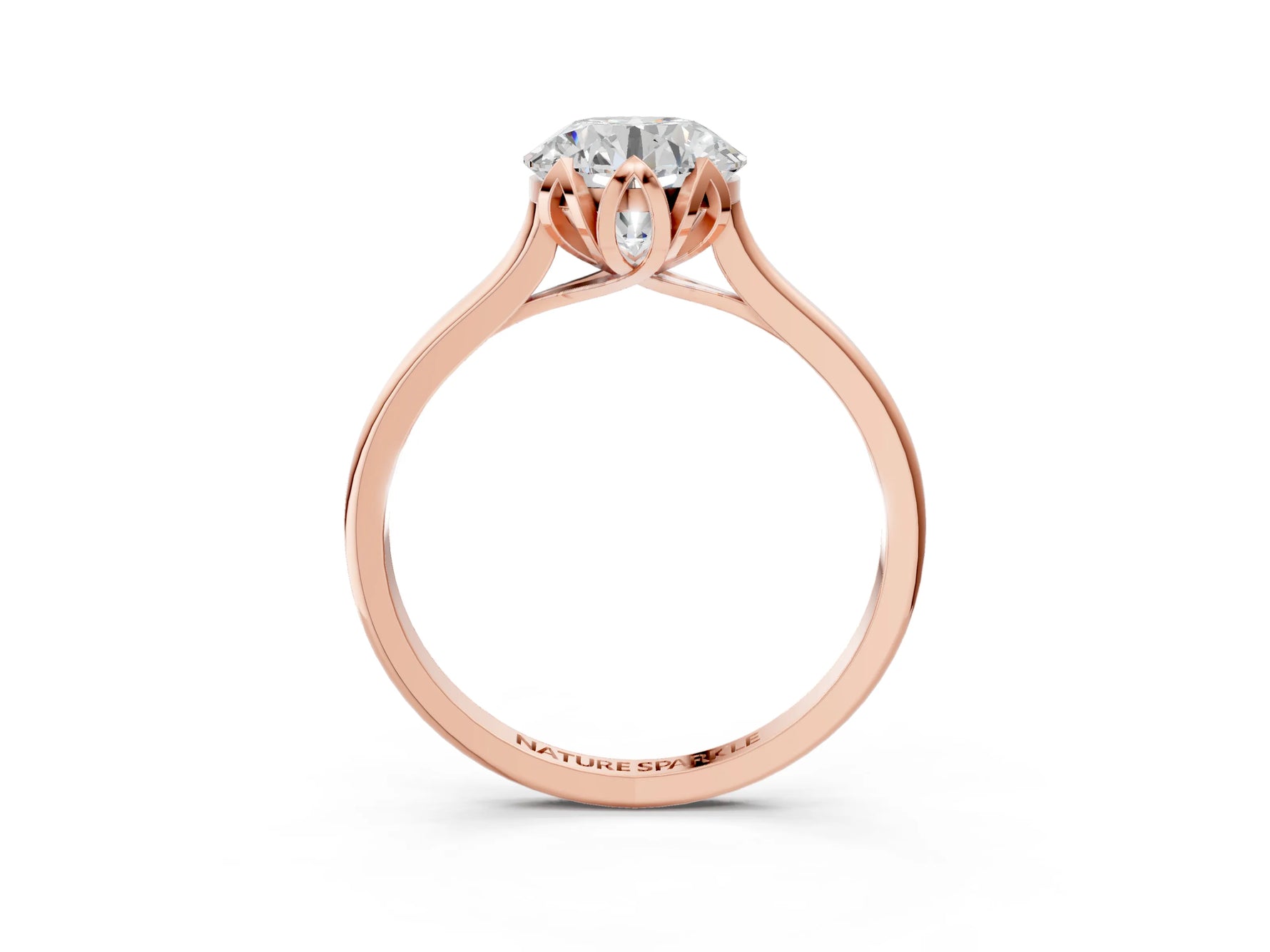 Round Cut Diamond Solitaire Ring in Rose gold with Flower Prong Setting_27