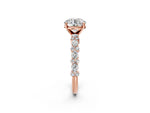 Round Cut Diamond Solitaire Ring in Rose gold with Pear and Round Cluster Band_14