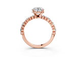 Round Cut Diamond Solitaire Ring in Rose gold with Pear and Round Cluster Band_15