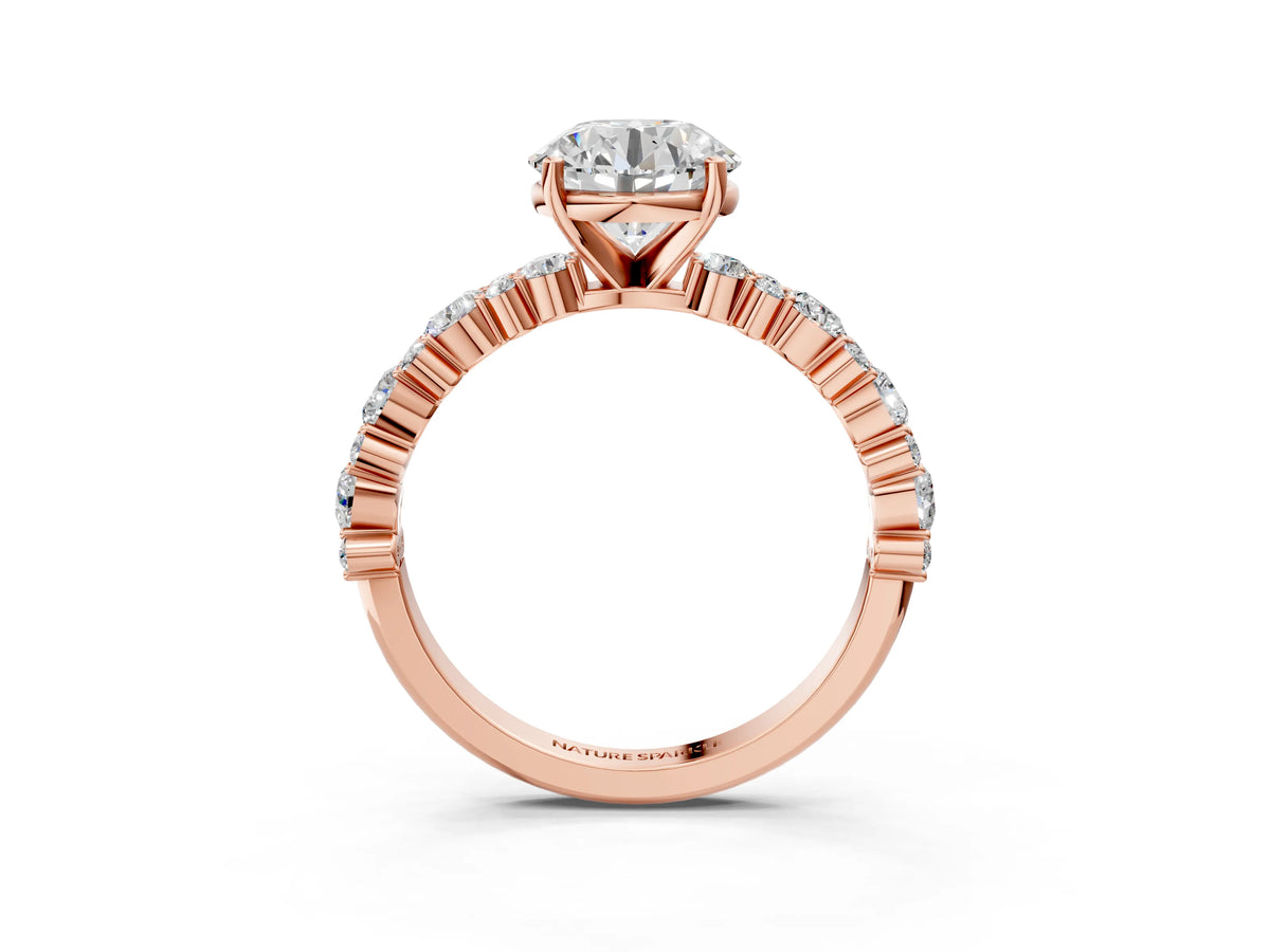 Round Cut Diamond Solitaire Ring in Rose gold with Pear and Round Cluster Band_15