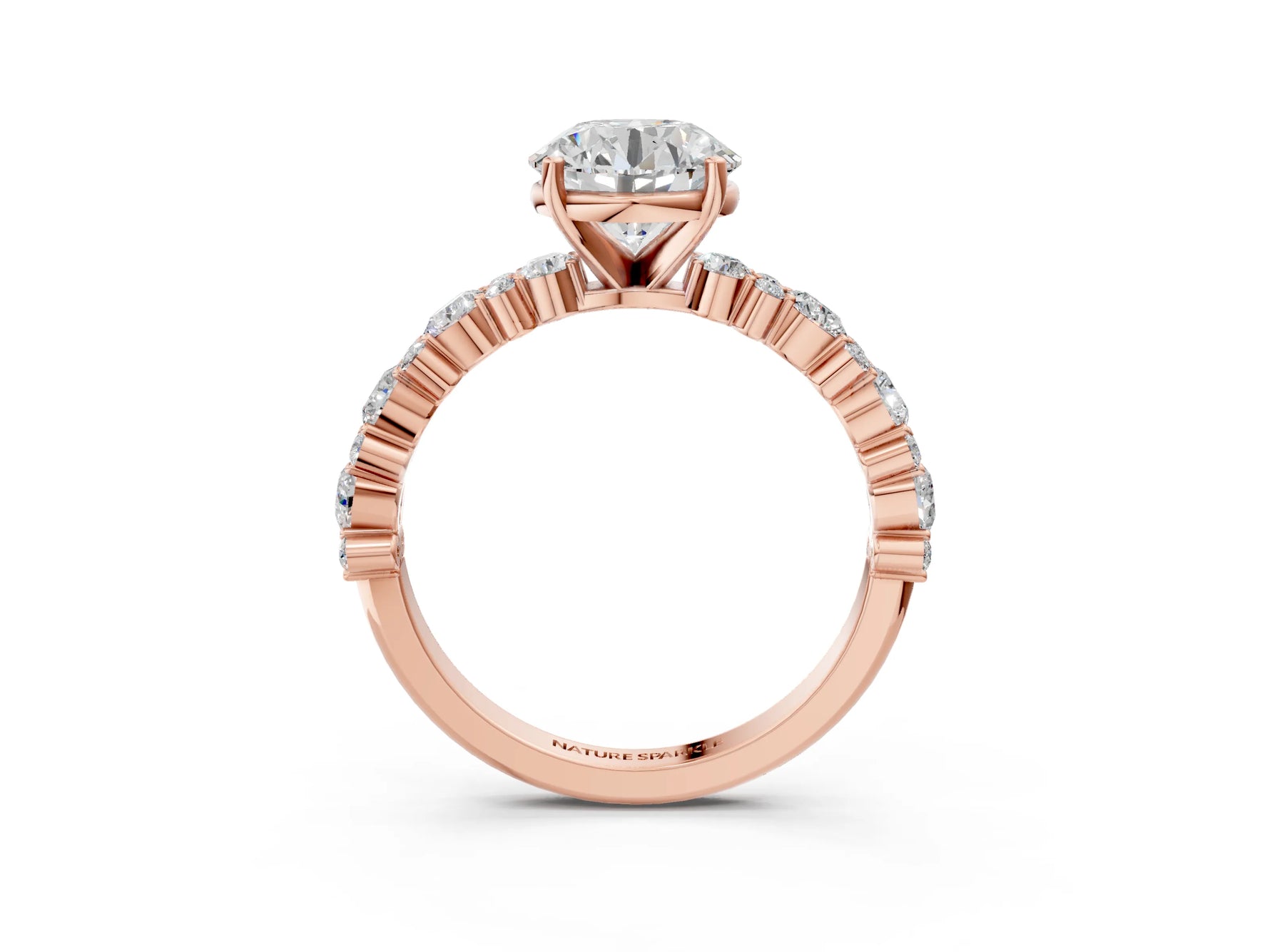 Round Cut Diamond Solitaire Ring in Rose gold with Pear and Round Cluster Band_3