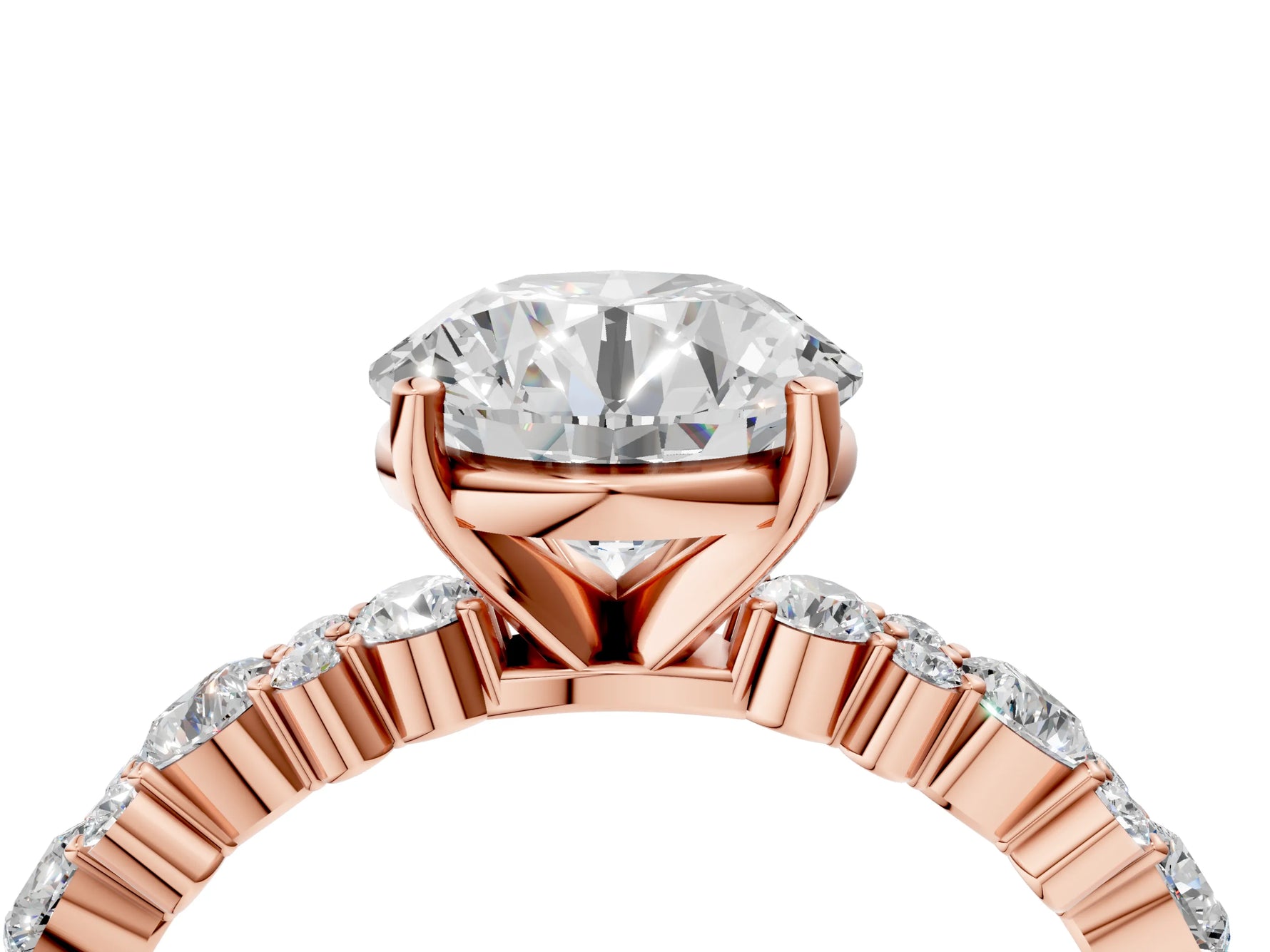 Round Cut Diamond Solitaire Ring in Rose gold with Pear and Round Cluster Band_4