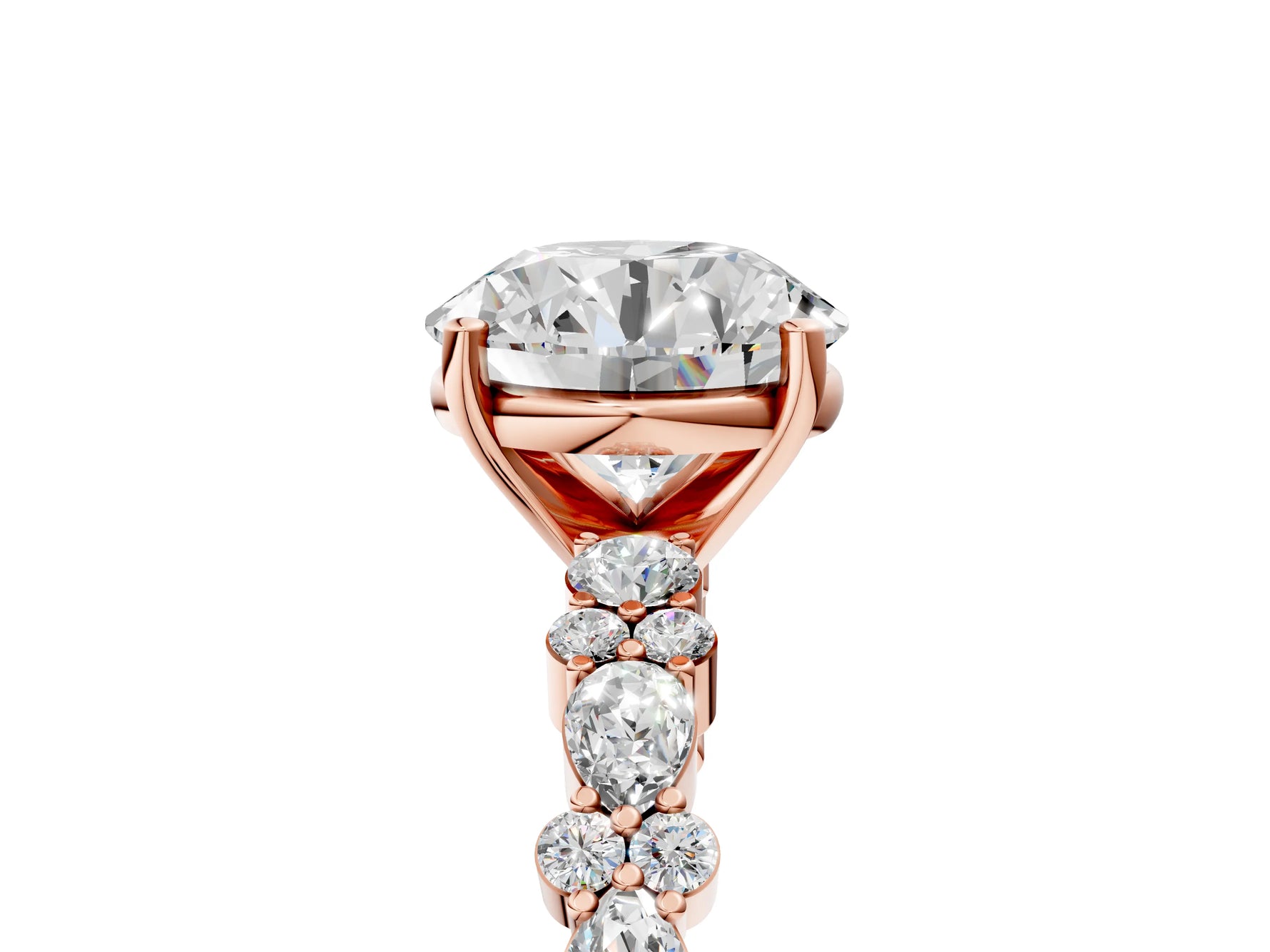 Round Cut Diamond Solitaire Ring in Rose gold with Pear and Round Cluster Band_5
