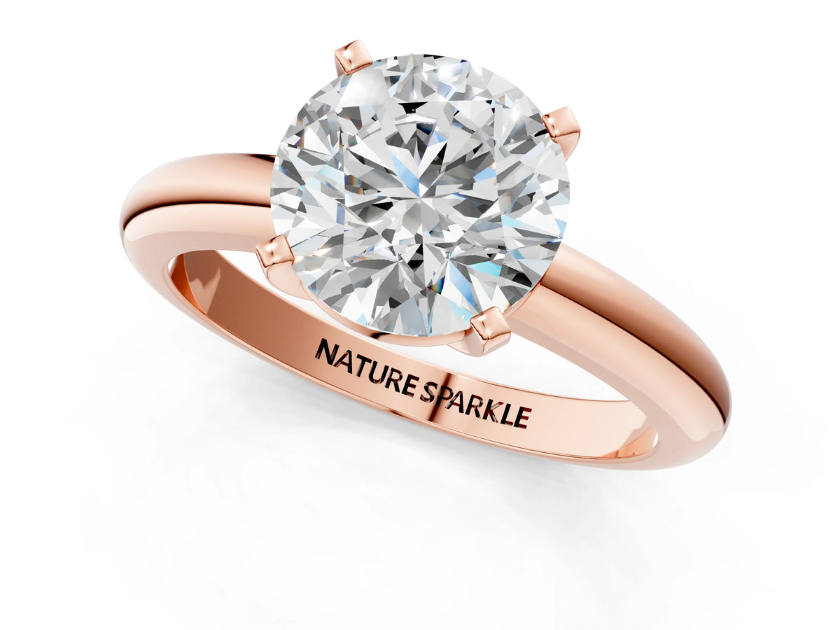 Round Cut Diamond Solitaire Ring in Rose gold with Prong Setting and Rounded Band_13