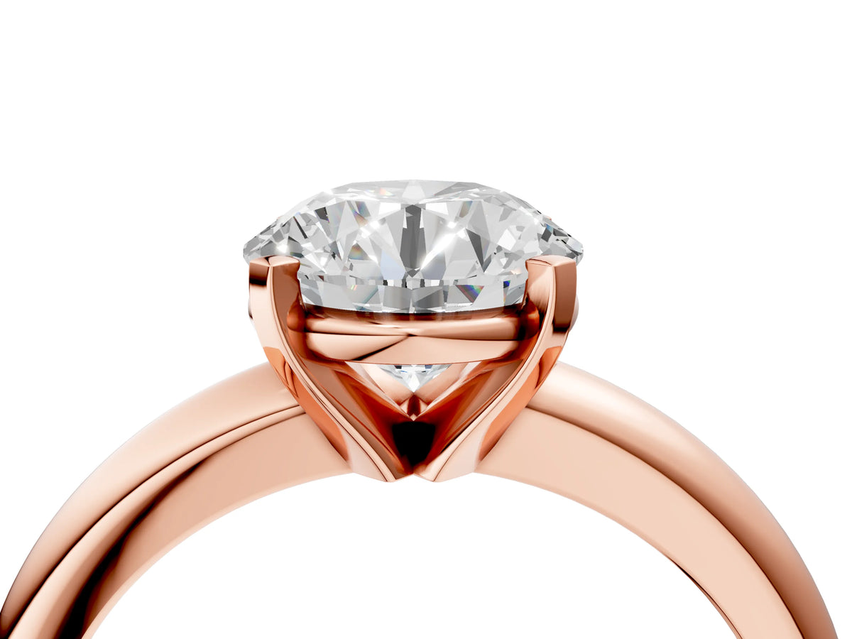 Round Cut Diamond Solitaire Ring in Rose gold with Prong Setting and Rounded Band_16