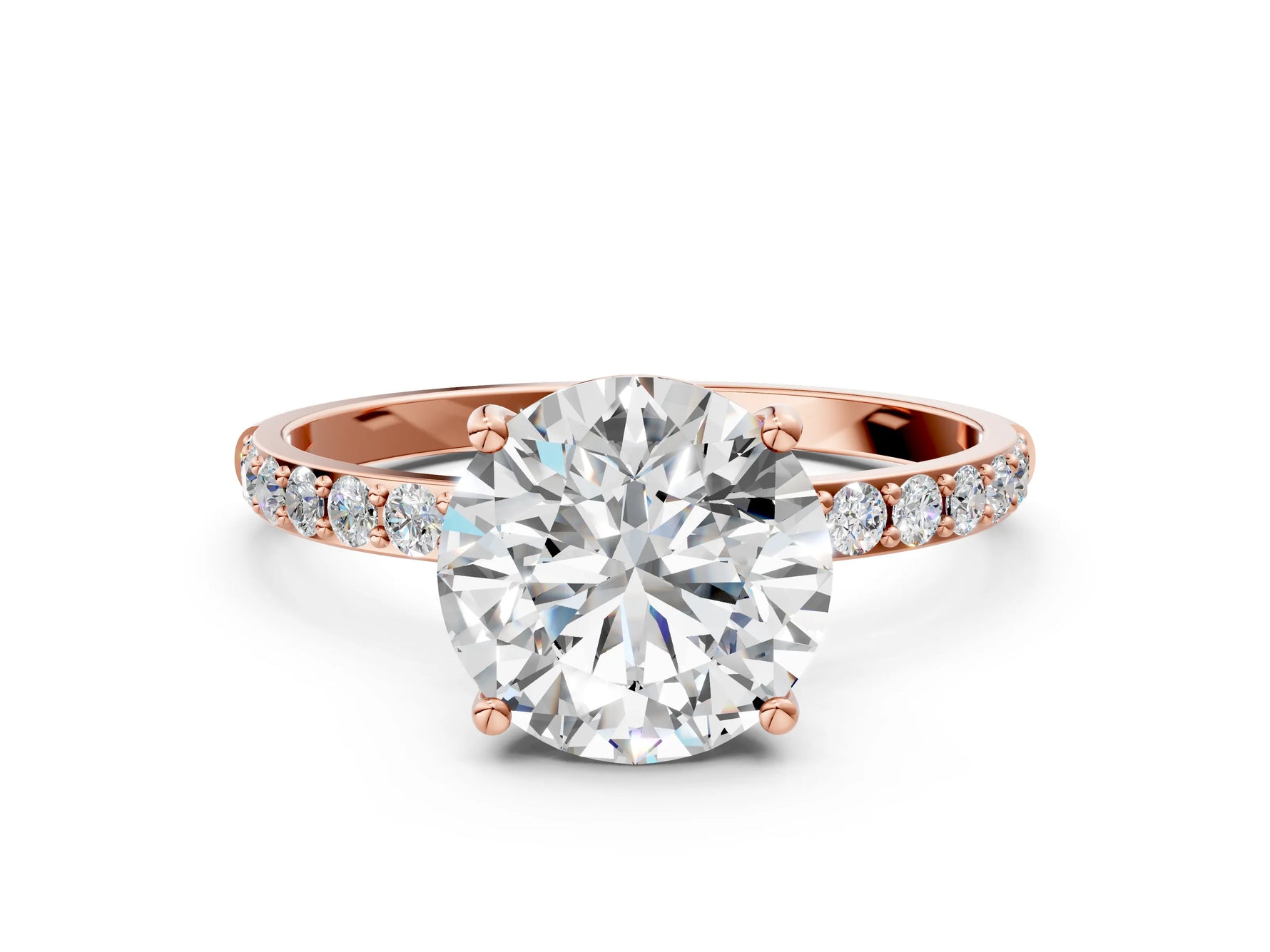 Round Cut Diamond Solitaire Ring in Rose gold with Round Pavé Band