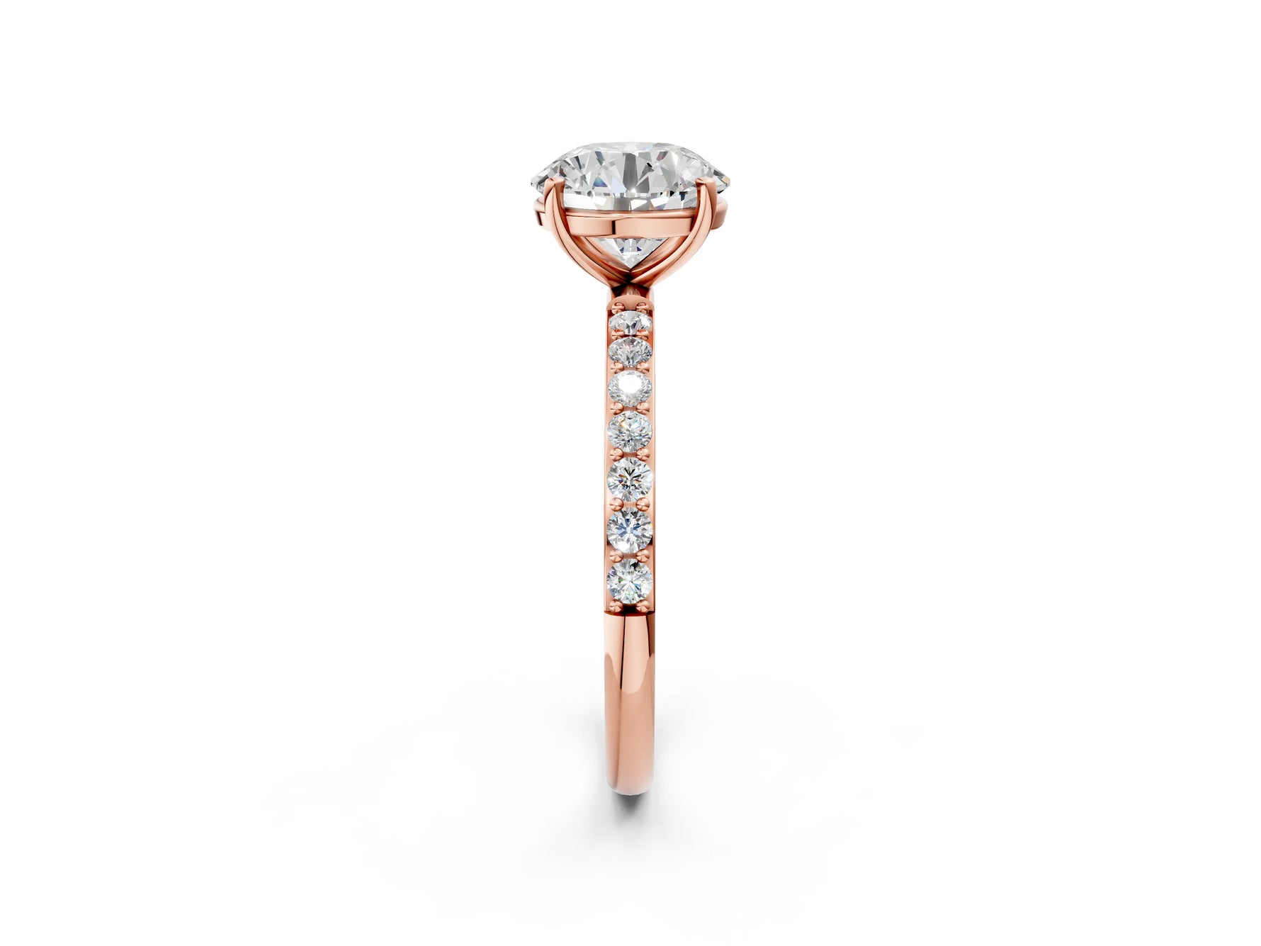Round Cut Diamond Solitaire Ring in Rose gold with Round Pavé Band_2
