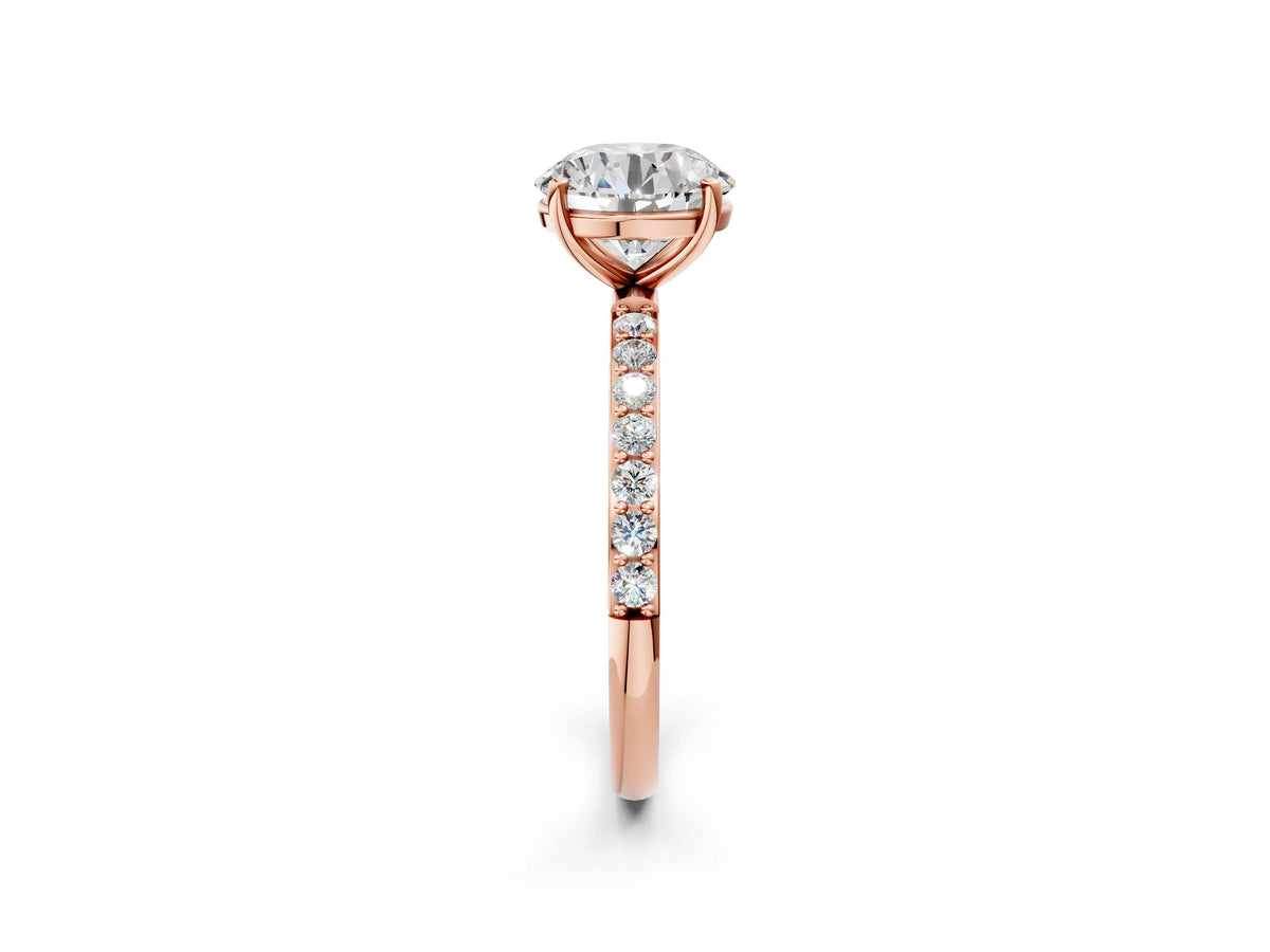 Round Cut Diamond Solitaire Ring in Rose gold with Round Pavé Band_26