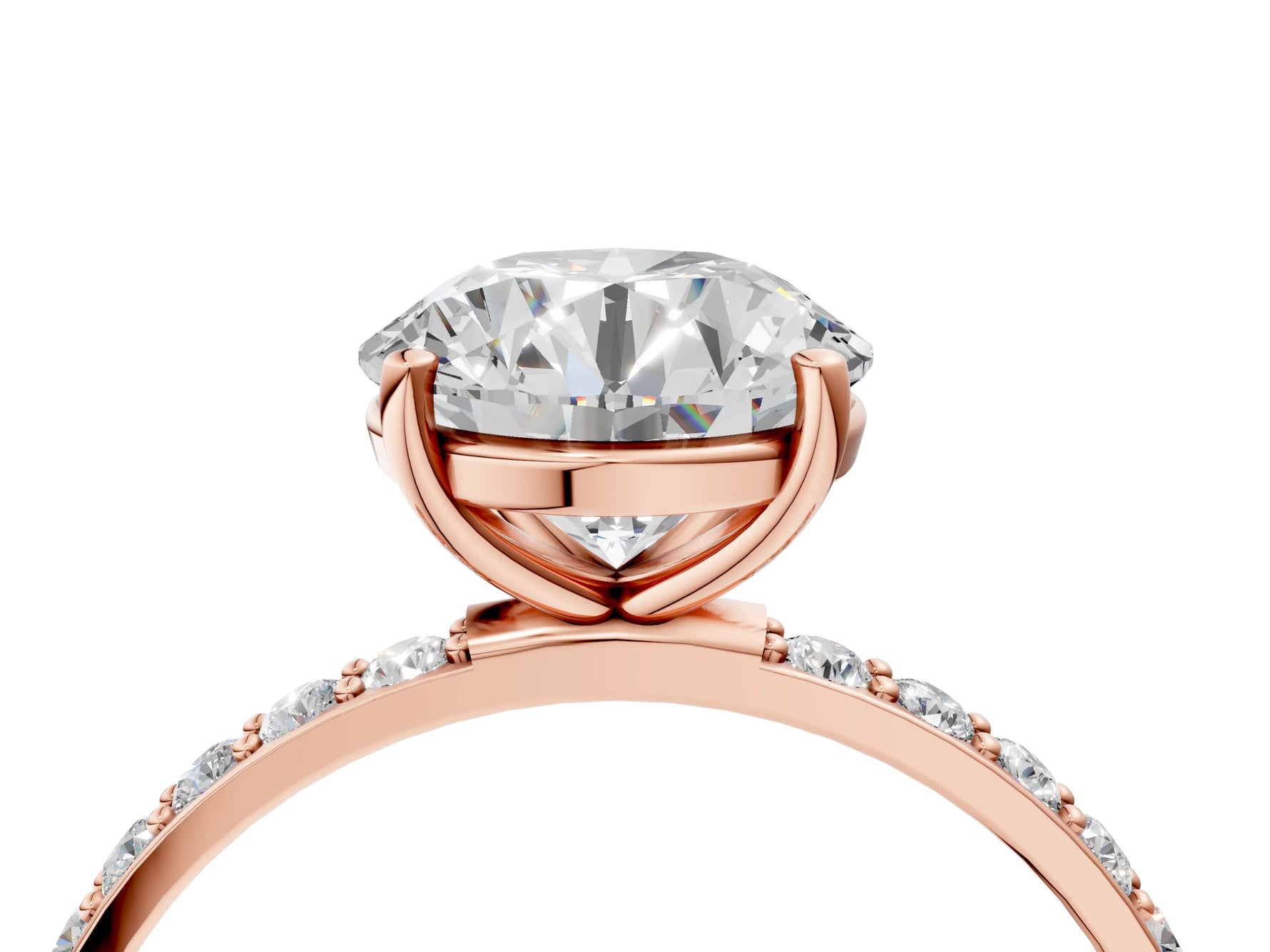 Round Cut Diamond Solitaire Ring in Rose gold with Round Pavé Band_4