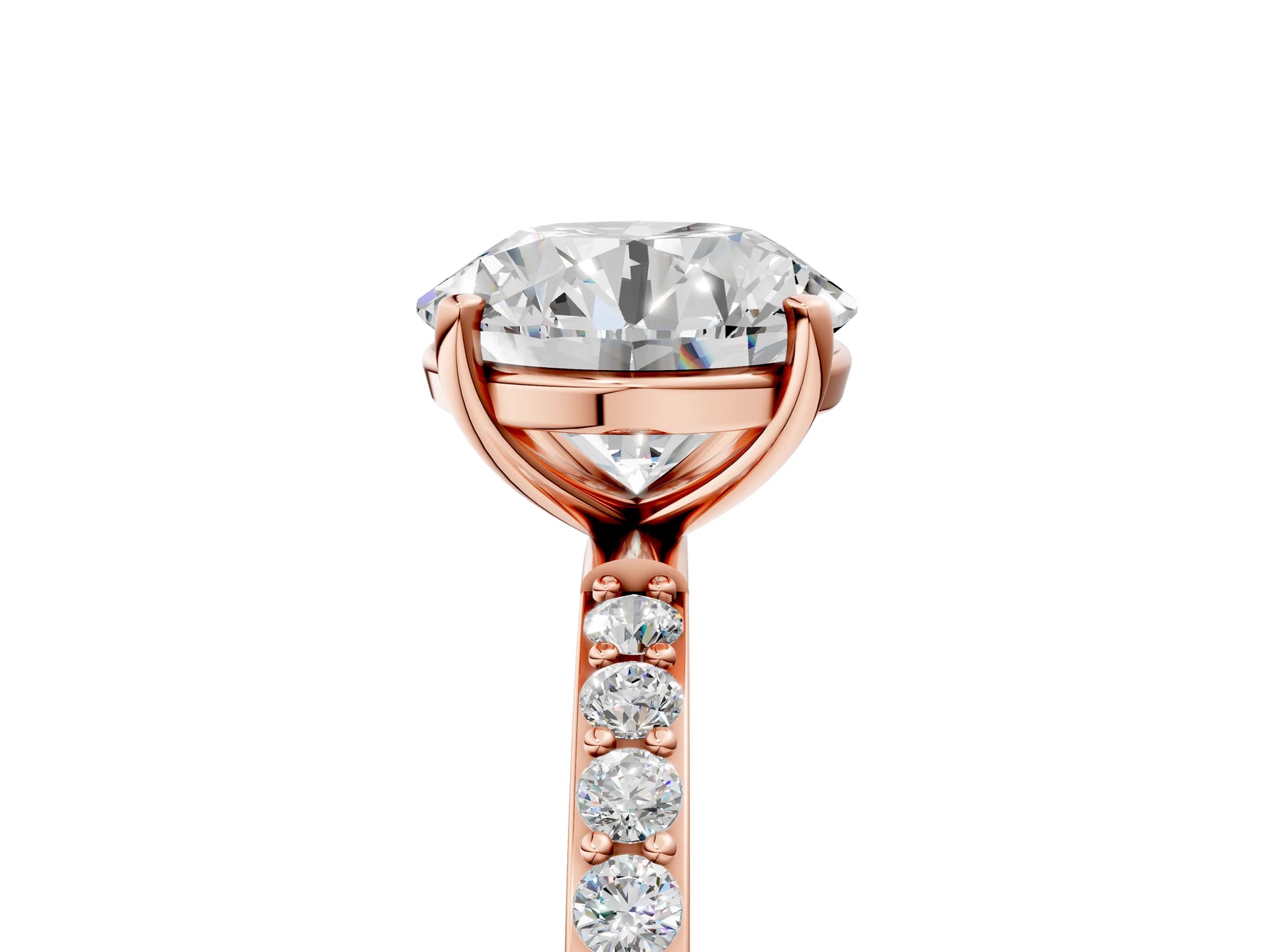 Round Cut Diamond Solitaire Ring in Rose gold with Round Pavé Band_5
