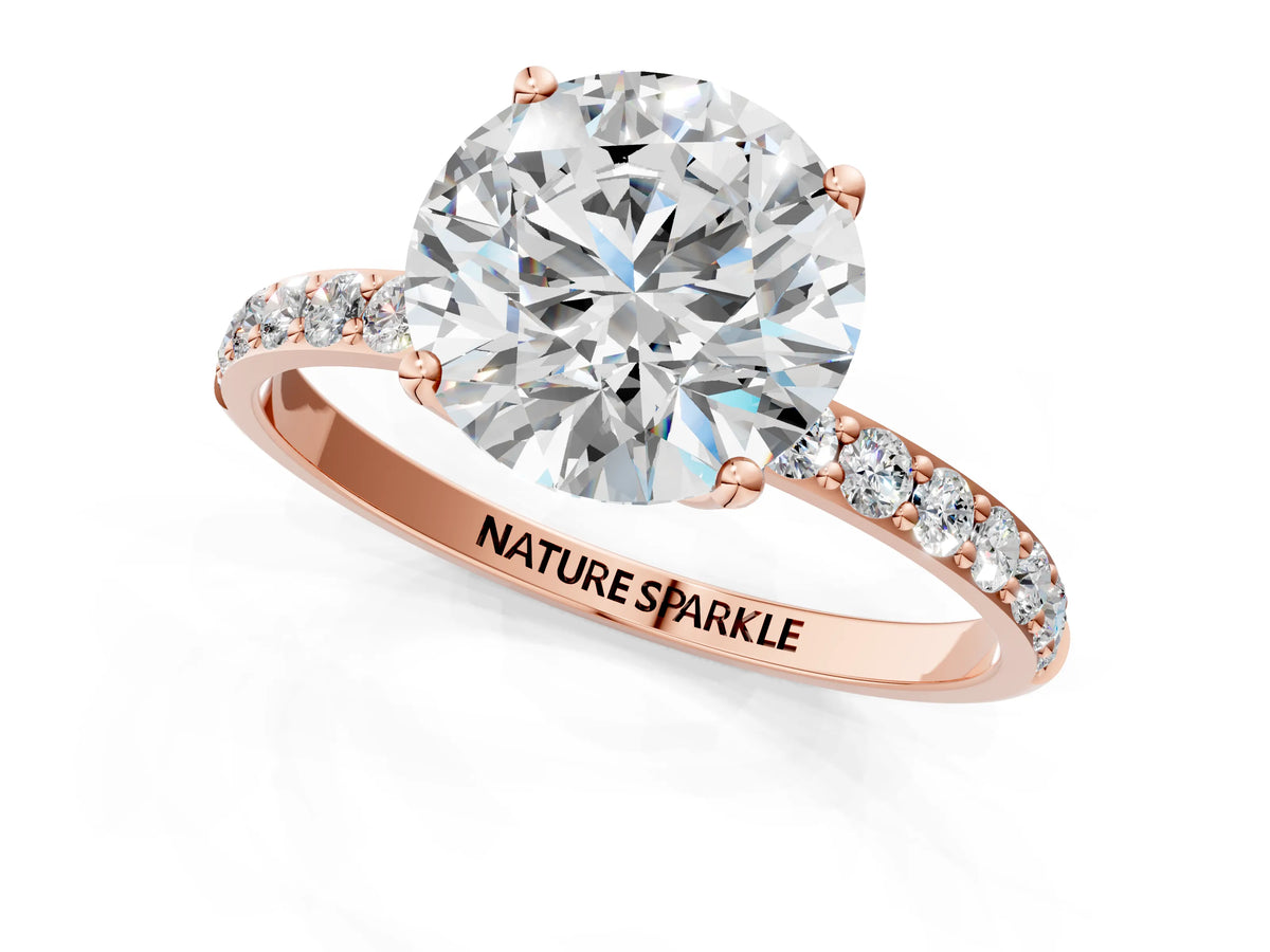 Round Cut Diamond Solitaire Ring in Rose gold with Round Shared Prong Pavé Band_13