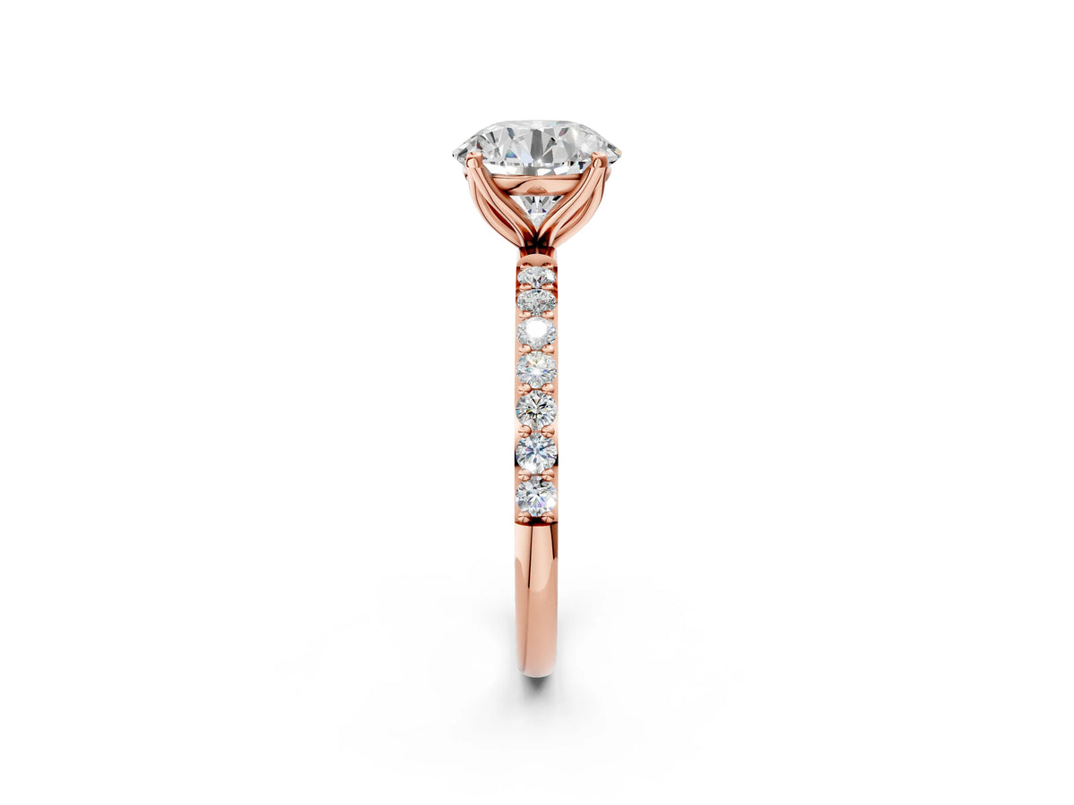 Round Cut Diamond Solitaire Ring in Rose gold with Round Shared Prong Pavé Band_14