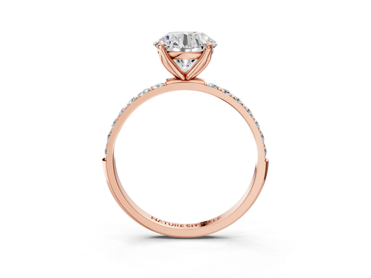 Round Cut Diamond Solitaire Ring in Rose gold with Round Shared Prong Pavé Band_15