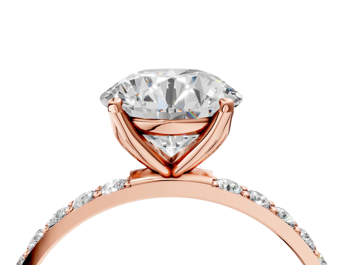 Round Cut Diamond Solitaire Ring in Rose gold with Round Shared Prong Pavé Band_16