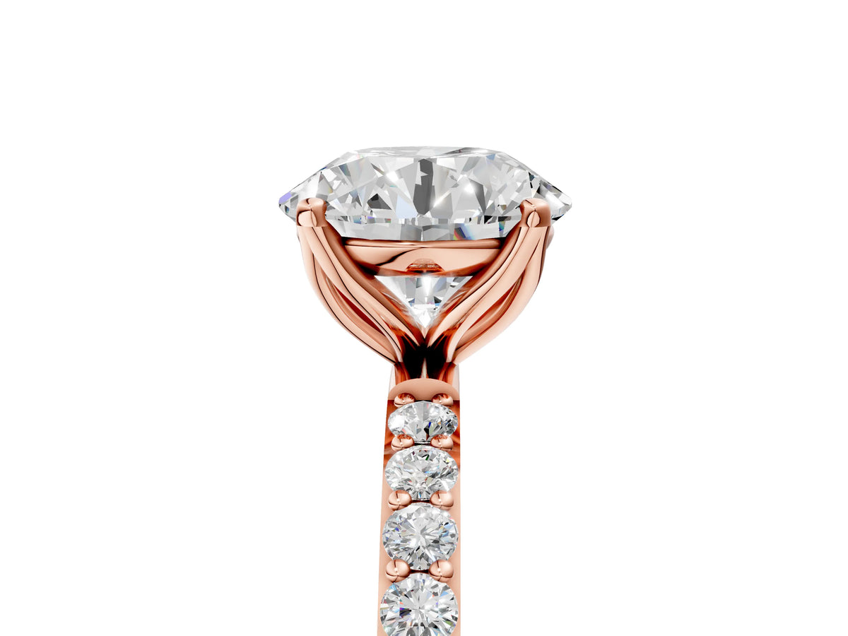 Round Cut Diamond Solitaire Ring in Rose gold with Round Shared Prong Pavé Band_17