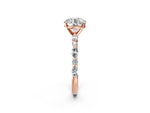 Round Cut Diamond Solitaire Ring in Rose gold with Shared Prong Marquise and Round Side Stones_2
