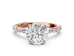 Round Cut Diamond Solitaire Ring in Rose gold with Shared Prong Marquise and Round Side Stones_36