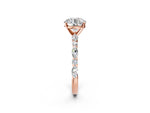 Round Cut Diamond Solitaire Ring in Rose gold with Shared Prong Marquise and Round Side Stones_38