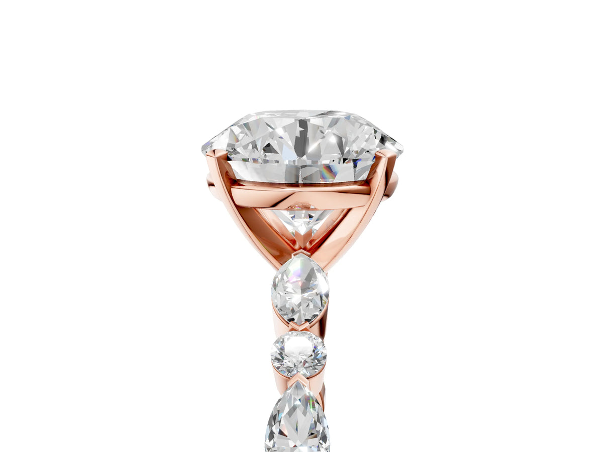 Round Cut Diamond Solitaire Ring in Rose gold with Shared Prong Marquise and Round Side Stones_41