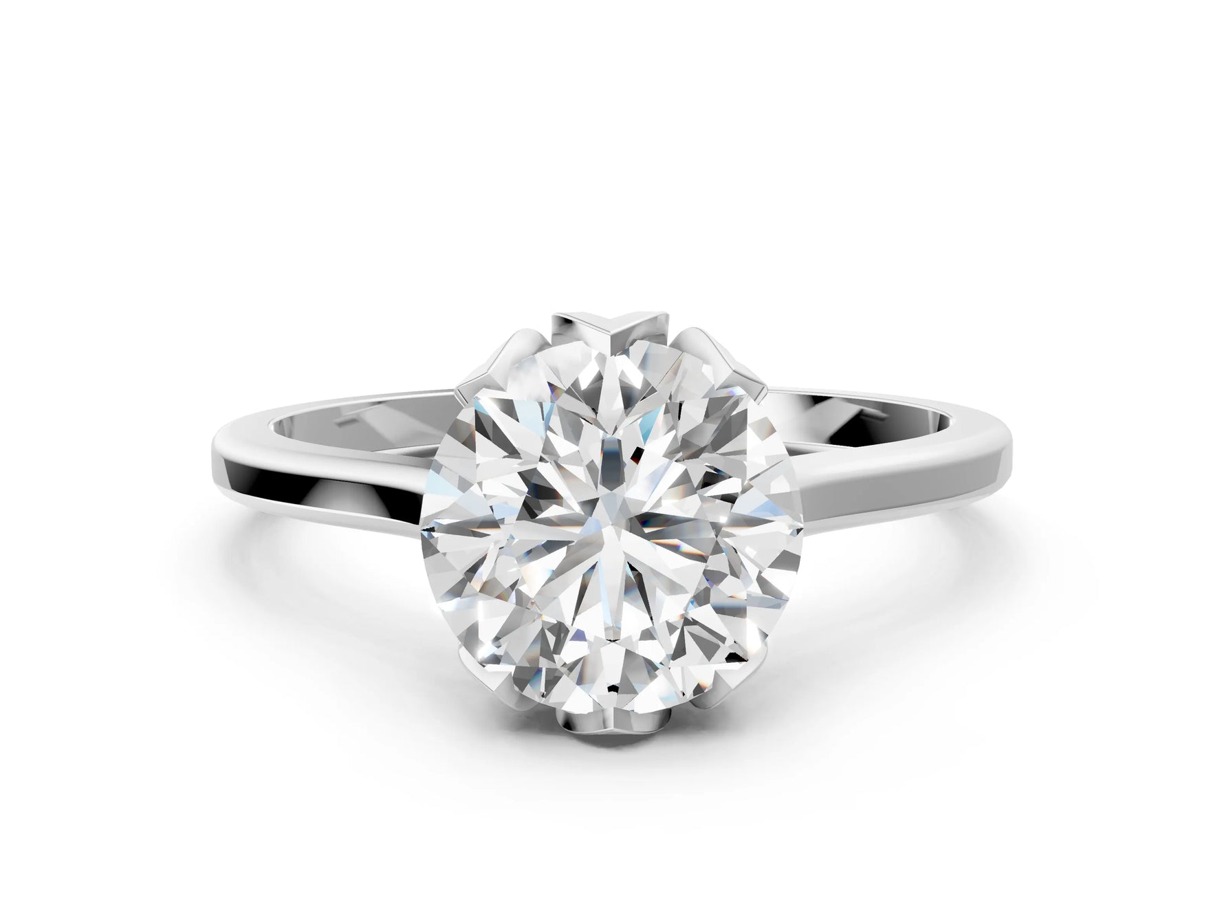 Round Cut Diamond Solitaire Ring in White gold with Flower Prong Setting_132