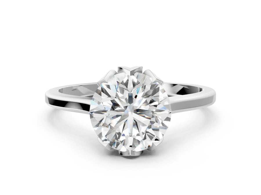 Round Cut Diamond Solitaire Ring in Platinum with Flower Prong Setting